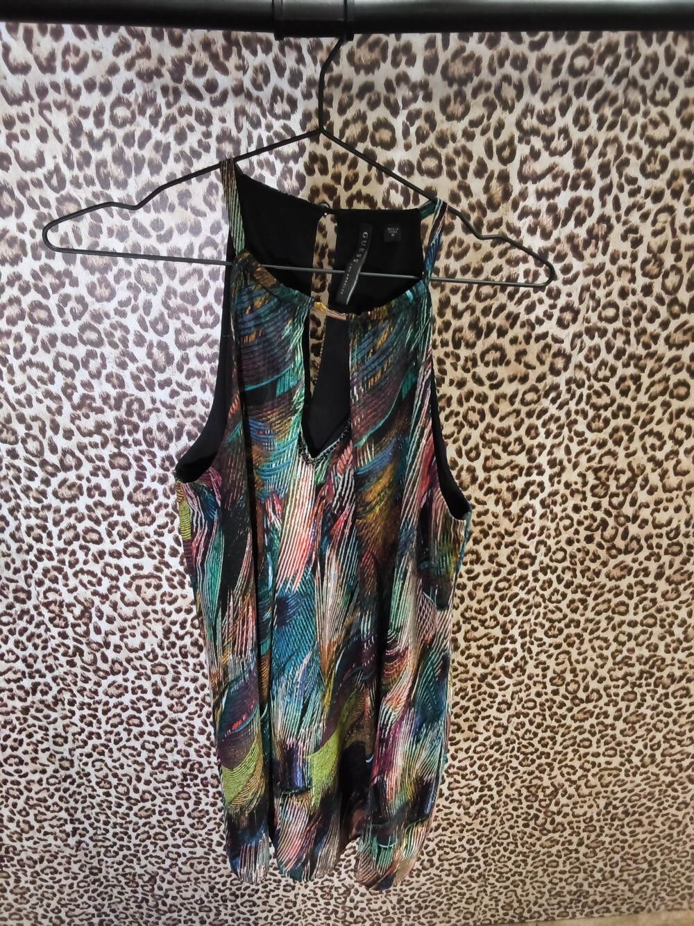 GUESS Large Multicolor Sleeveless Blouse Abstract Print